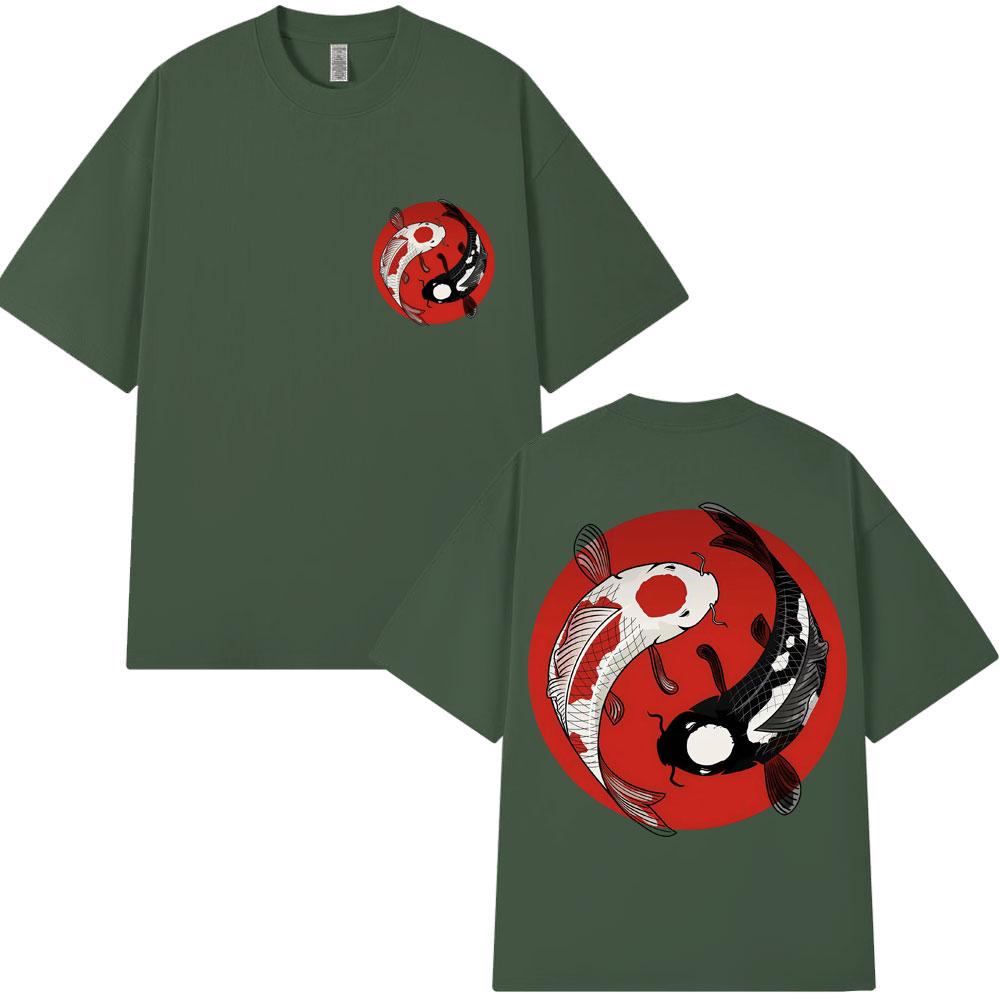 Japanese Style Koi Fish Graphic T Shirts Unisex Women Fashion Vintage Harajuku Oneck Tshirt Oversized Cotton Tshirts Streetwear