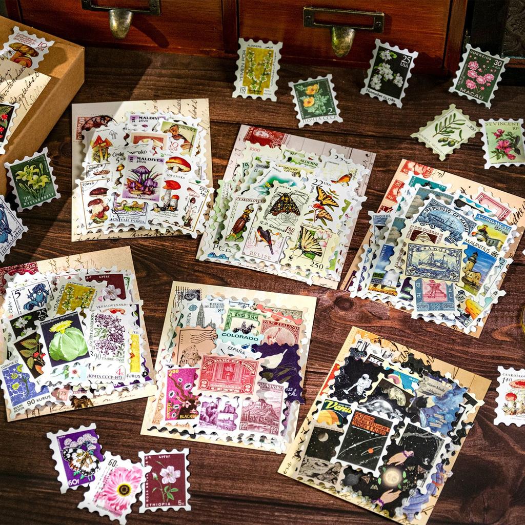 50 pcs Vintage Stamp theme Stickers pack Creativity Decorative Diary Album Scrapbooking material Craft Supplies