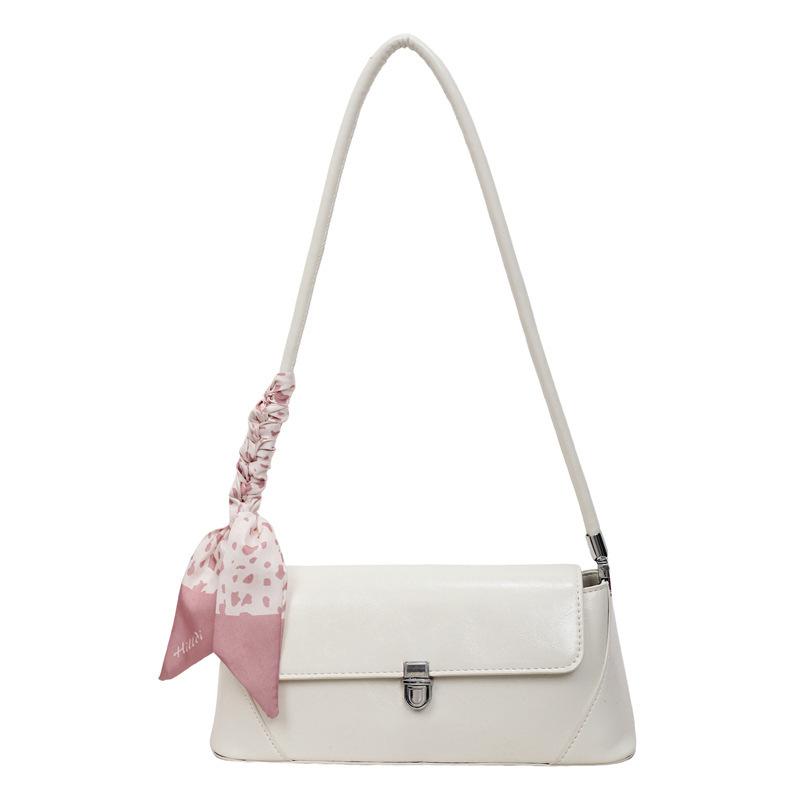 Light Luxury Temperament Small Square Bag Women French Style Texture Scarf Decor Underarm Bags Trend Retro PU One Shoulder Bag