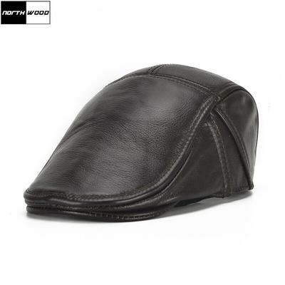Boina de couro genuíno de vaca sólida chapéu boina masculina boné plano boina masculina