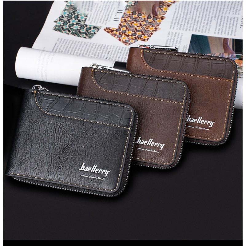 New Style Wallet Men Short Retro Multifunctional Zipper Spliced Leather Change Bag Trend