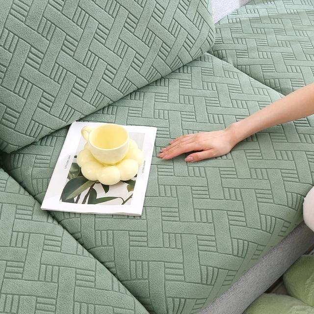 Thick Plush String Jacquard Stretch Covers Used For Sofa Seat Cushion Cushion Slipcover Used For L Shape Chaselong Cushion Soft Keep Warm
