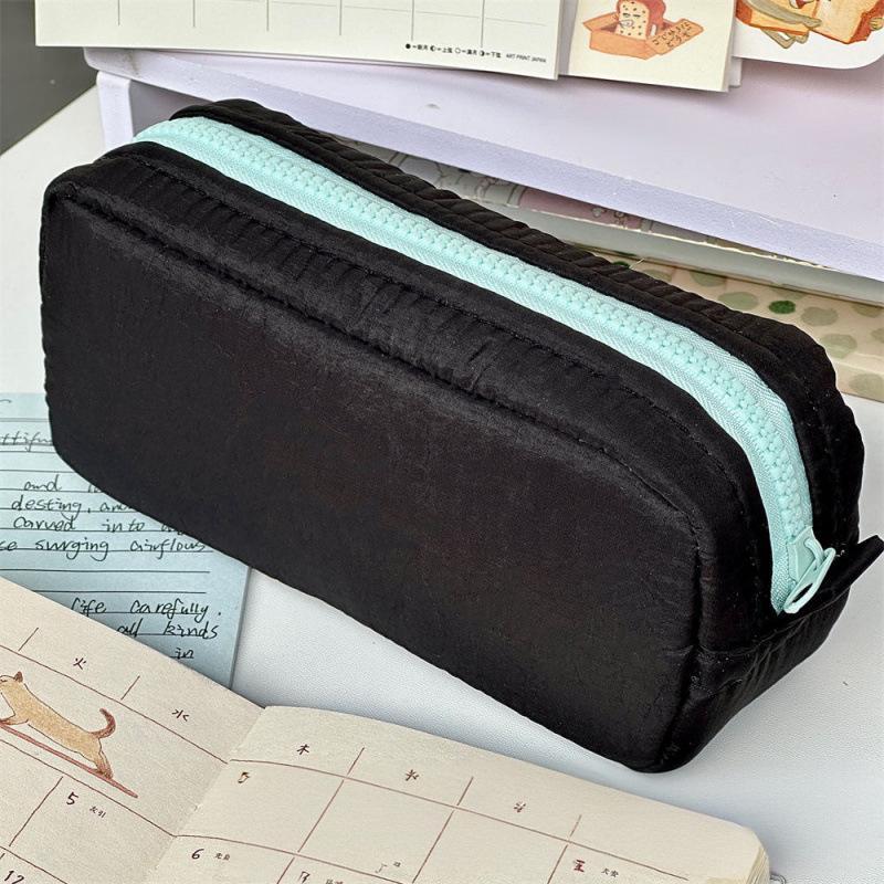 Simplicity Solid Color Pen Bag Zipper Design Large Capacity Pencil Case Portable Stationery Organizer Office Back To School