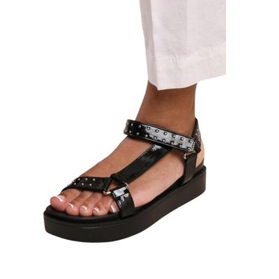 Womens/Ladies Hawaii Studded Patent Leather Multi Strap Wide Sandals