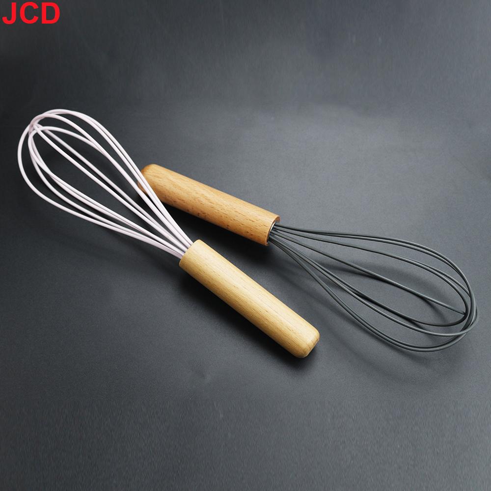 JCD Silicone Egg Beater Whisk Wooden Handle Kitchen Hand Egg Beater Gadgets Kitchen Tools Baking Accessories