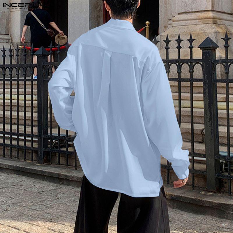 INCERUN Elegant Men Shirts Long Sleeve Button Up Casual Oversized Tops