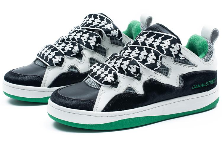 Men's Sneakers CANALSTREET x Kappa Collaboration, Puffy Shoes Low top Skateboard Shoes Unisex Black White