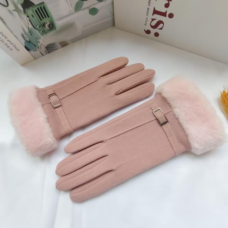 

Модные перчатки Осень Зима Милые пушистые теплые варежки с полными пальцами Женские перчатки для спорта на открытом воздухе Перчатки с сенсорным экраном розовый