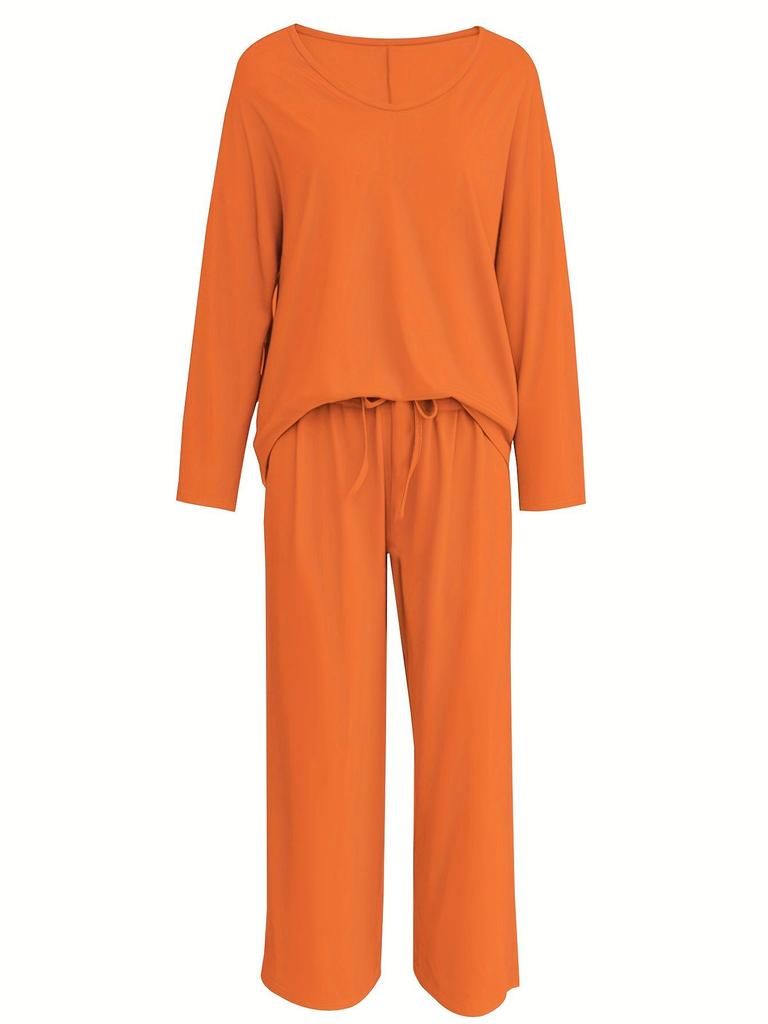 2025 Spring Ice Silk Stretch Pajama Set - Women's Loose Long Sleeve Top & Pants