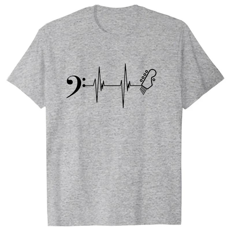 5 String Bass Guitar Clef Heartbeat Graphic Tee Men Novelty Funny Shirt Hip Hop Tshirt Streetwear Harajuku Shirt Men Shirt Homme