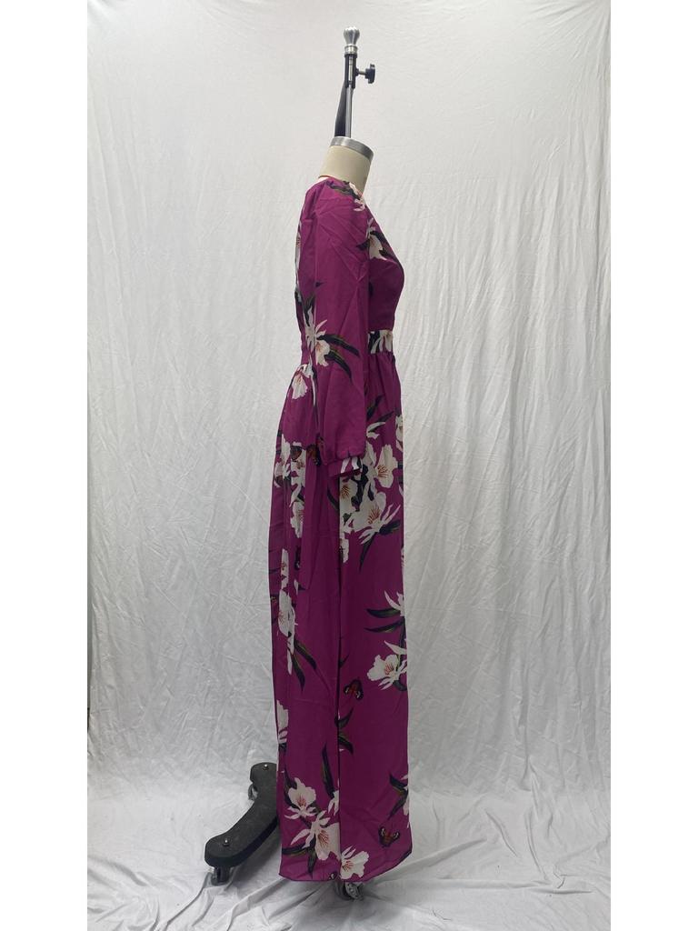 2025 Summer Women's V-Neck Long-Sleeved Printed Swing Dress