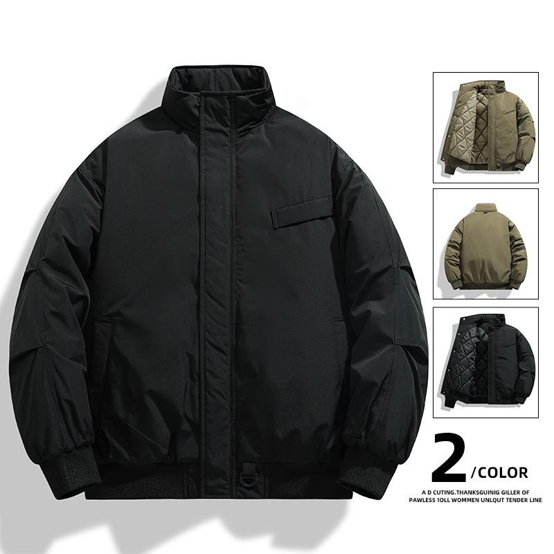 Solid color simple stand-up collar winter boys' 2025 new jacket top, loose thickened warm and trendy cotton clothes