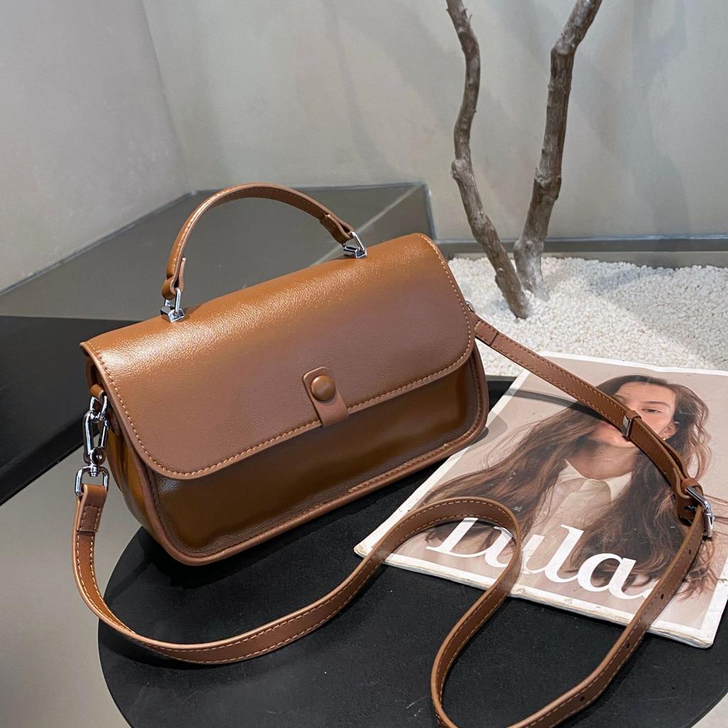 Cowhide Women's Bag Single Shoulder Crossbody Women's Bag Fashionable and Practical Saddle Bag Versatile Simple Brown