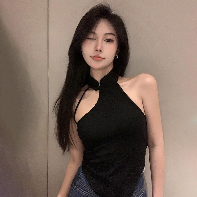 

Cheongsam Сплошной цвет Нерегулярный Холтер Выдолбленный Женский Камзол