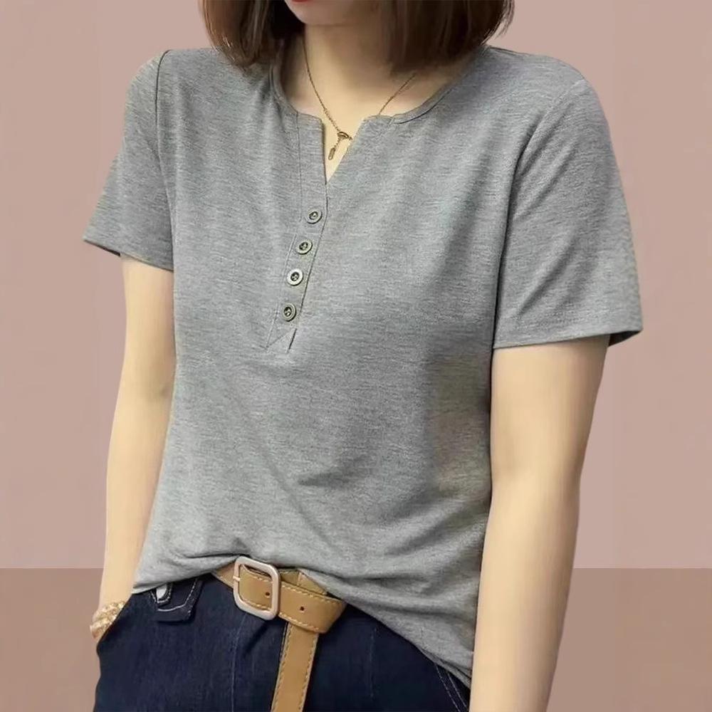 

2025 Women s V-Neck Cotton Casual T-Shirt - Short Sleeve, Summer Design L оранжевый