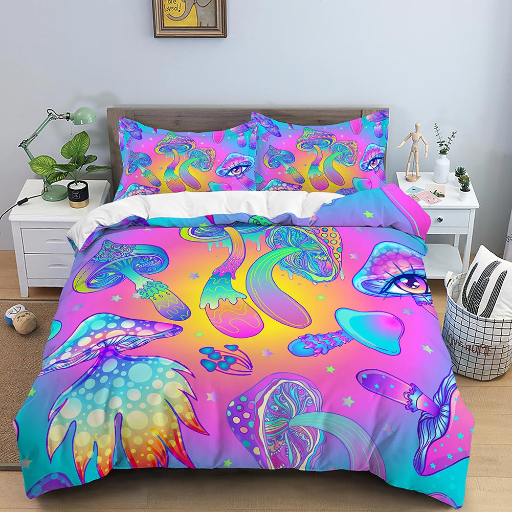 Sada ložního prádla s houbami Psychedelická měkká sada povlaku na přikrývku Fialový povlak na přikrývku Plná Velikost King Queen 2/3ks Polyesterový povlak na přikrývku