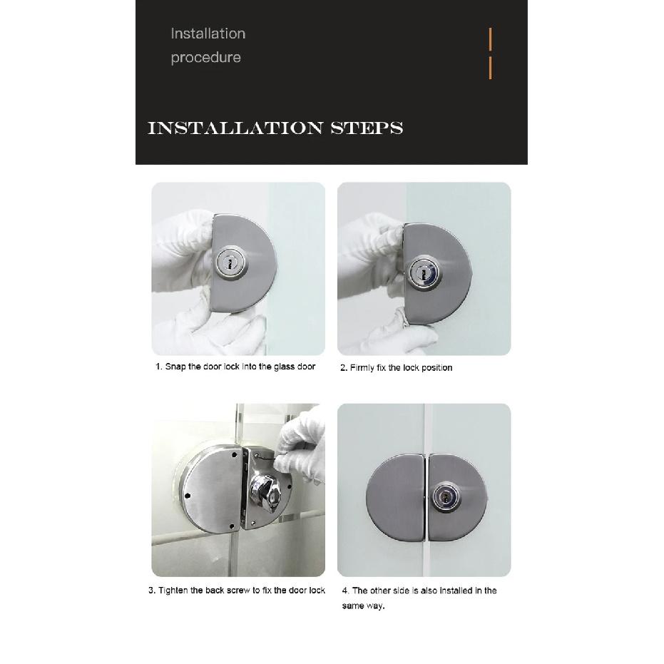 1 Set Double Open Glass Door Lock Stainless Steel Double Bolt Sliding Door Lock Office Glass Door Security Lock Home Hardware