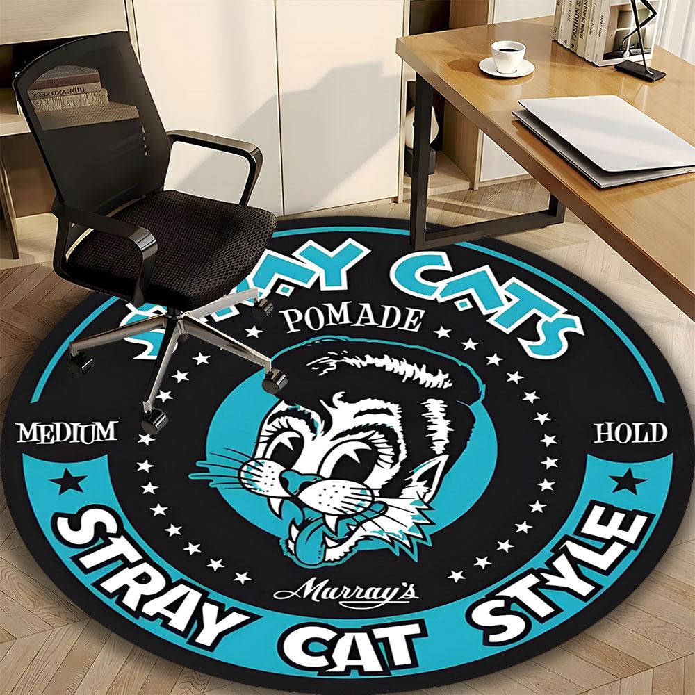 Stray Cats Band Themed Round Rug – Non-Slip Round Floor Mat – Indoor Home Decor Rug