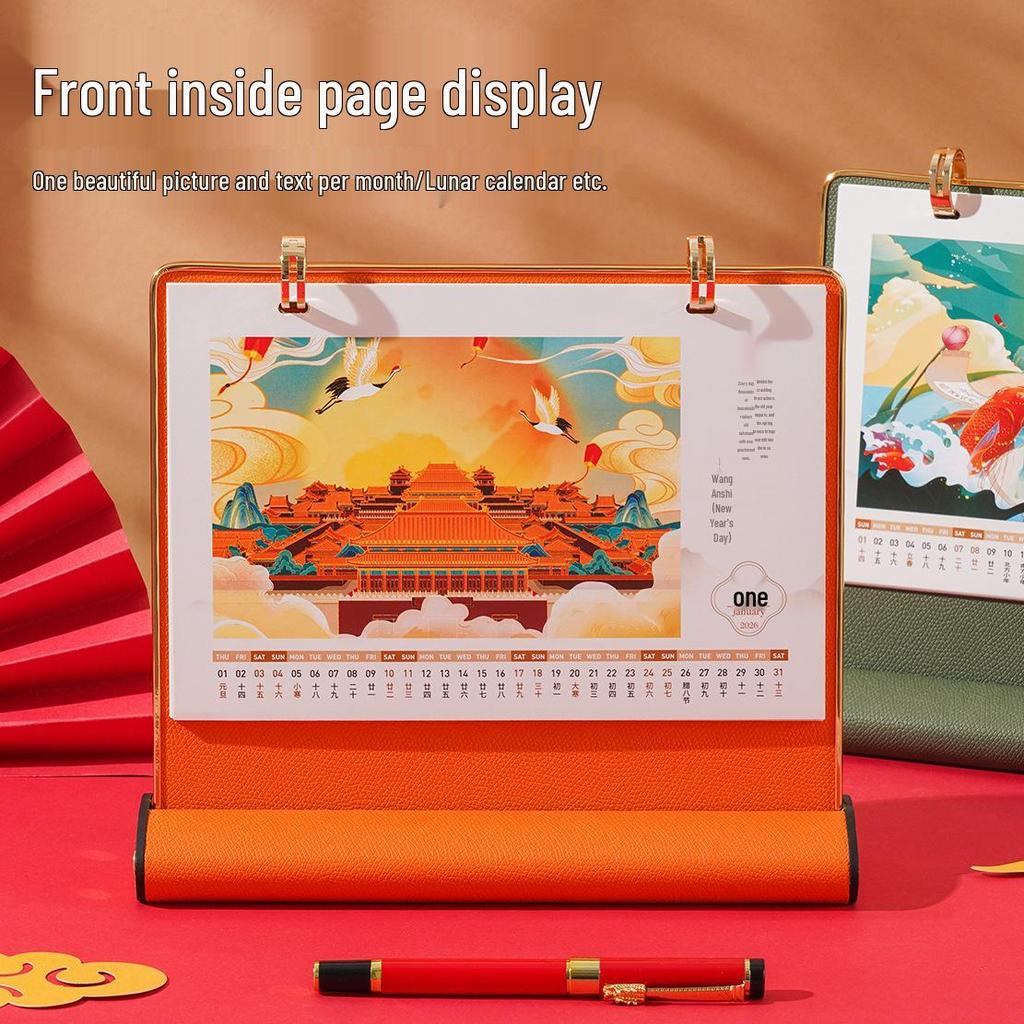 2026 Creative Leather Desktop Calendar with Custom Logo