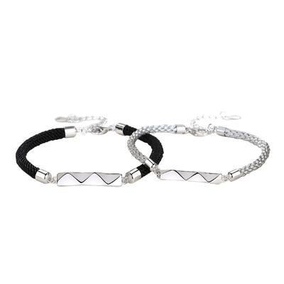 Bracciale Coppia Amore Diamante Argento Sterling S925, Coppia Maschio e Femmina, Gioiello di Cristallo Cordino Nero Placcato Oro 18k
