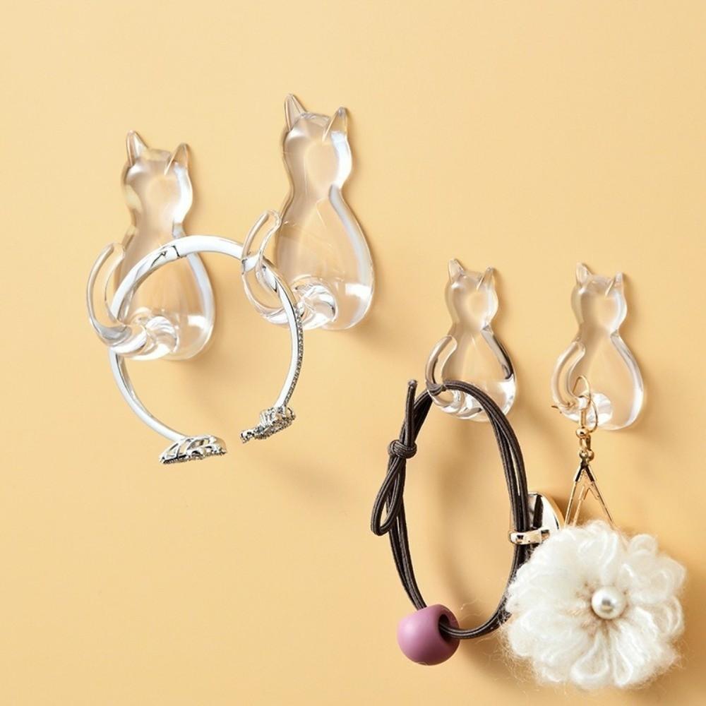 5Pcs No-Drilling Wall Hook Waterproof Cartoon Cat Hooks Creative Towels Rack  Space Saving