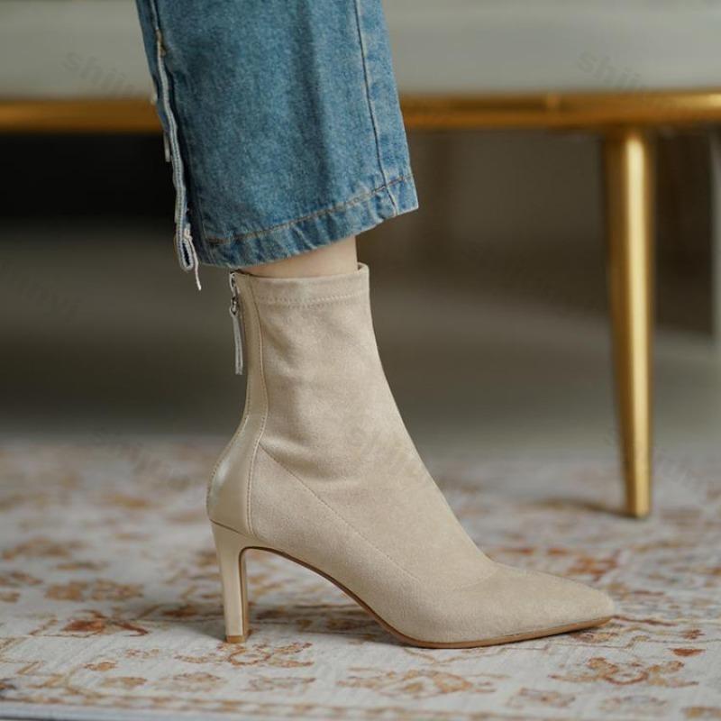 Autumn Women Boots 2026 Comfortable Non Slip Outdoor Ankle Boots Zipper High-heel Pointed Toe Fashion Short Boots Botas Mujer