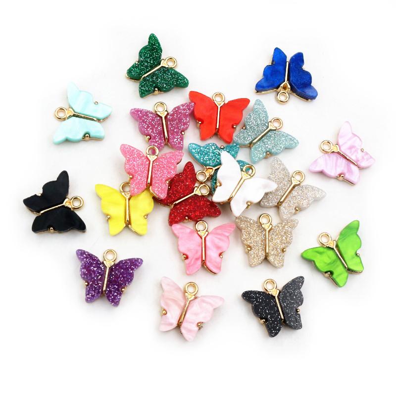 10pcs 14x16mm Acrylic Butterfly Charms Pendant Alloy Metal Back For Necklace Bracelet DIY Jewelry Making Accessories Findings