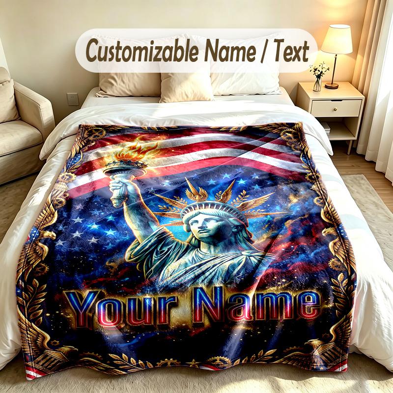 Coperta Personalizzata Tema Patriottico Americano Nome e Testo Personalizzati Morbida Calda Coperta da Divano Decorazione per la Casa