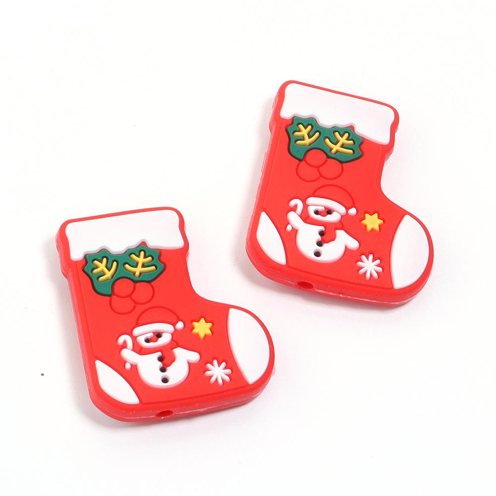2pcs Silicone Beads Lovely Christmas Series Santa Reindeer Snowman Tree Loose Beads For Jewelry Making DIY Christmas Gifts Decor
