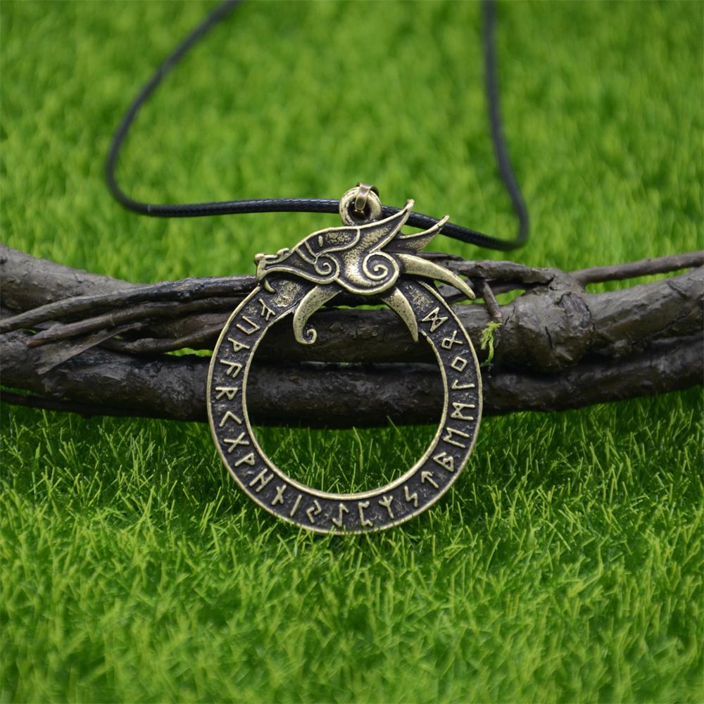 Goth Ouroboros Norse Vintage Dragon Necklace Pendant Gothic Accessories Amulet Viking Runes Jewelry Neclaces Women Men