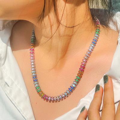 Hip-Hop Ketting Licht Ingelegd Met Gekleurde Zirkonia Persoonlijkheid Trend Ketting Vol Met Diamanten Sieraden