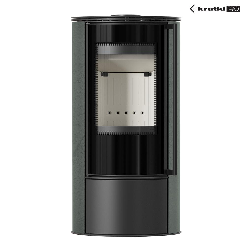 Wood Burning Steel Stove KRATKI ERIK Ø 150 5,5 kW Decorative Ceramics SERPENTINO Self Closing Door