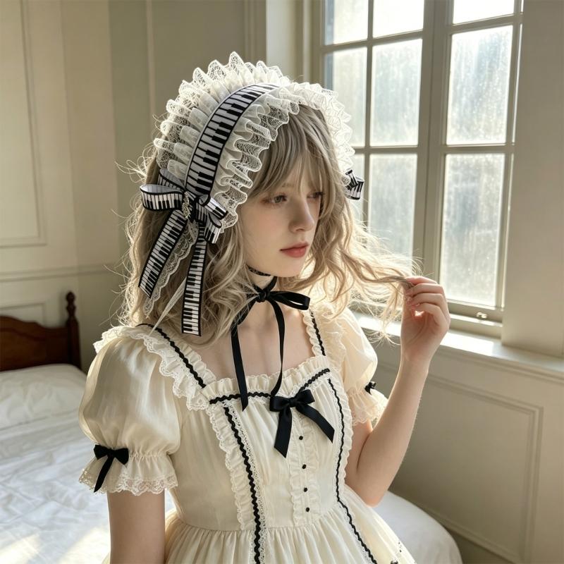 Fashion Lolitas Headbands Soft Durability Lolitas Lace Bows Hair Band With Music Notes for Costume Event