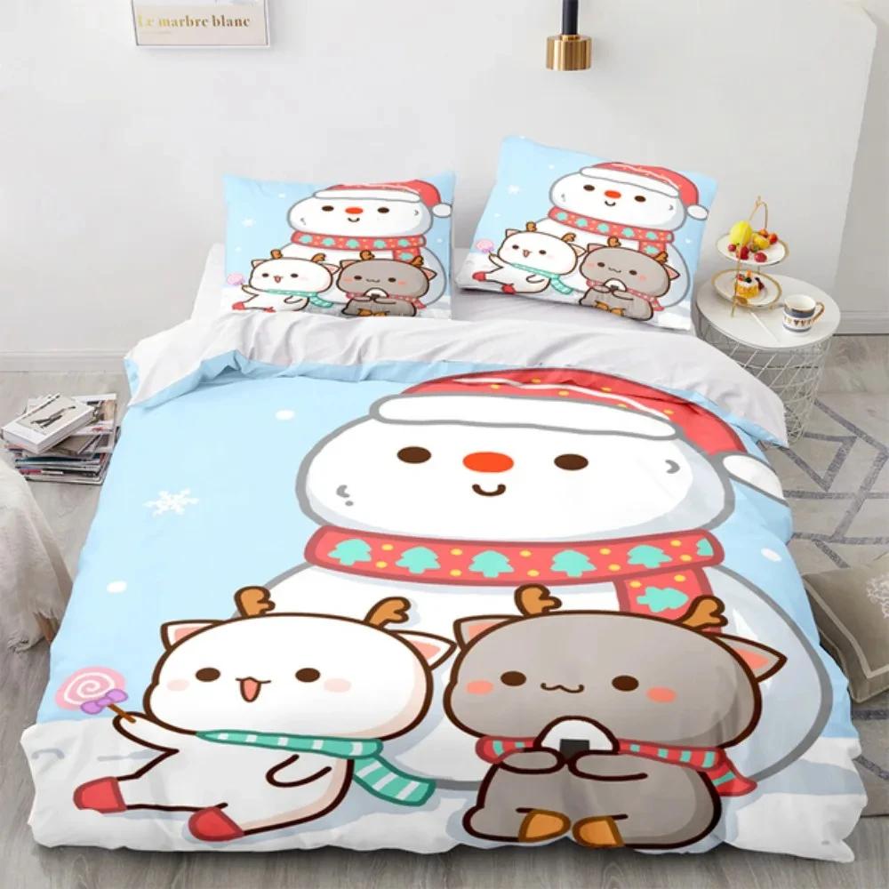 3D Cartoon Lovely Peach Cat Bedding Set Boys Girls Twin Queen Size Duvet Cover Pillowcase Bed Kids Adult Fashion Home Textiles