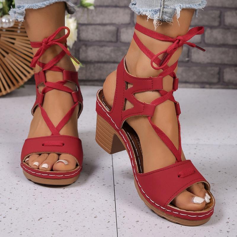 Summer new high-heeled sandals thick straps open-toed sandals large size fashion women's sandals