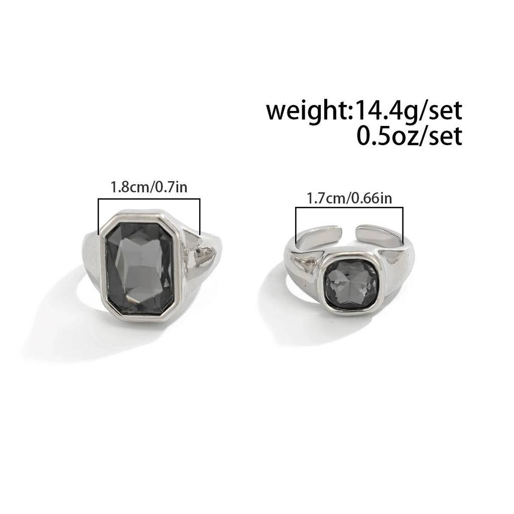 Ingemark Minimalist Square Gray Acrylic Rhinestone Open Ring Women Versatile Adjustable Knuckle Ring Couple Accessory Jewelry