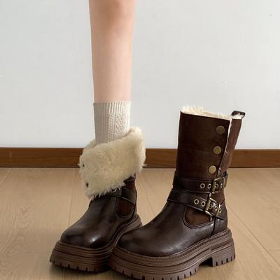 Women's Lightweight Comfortable Cold Warm Padded Snow Boots Non-slip Wear Outdoor Leisure Sports Leather Waterproof Cotton Boots