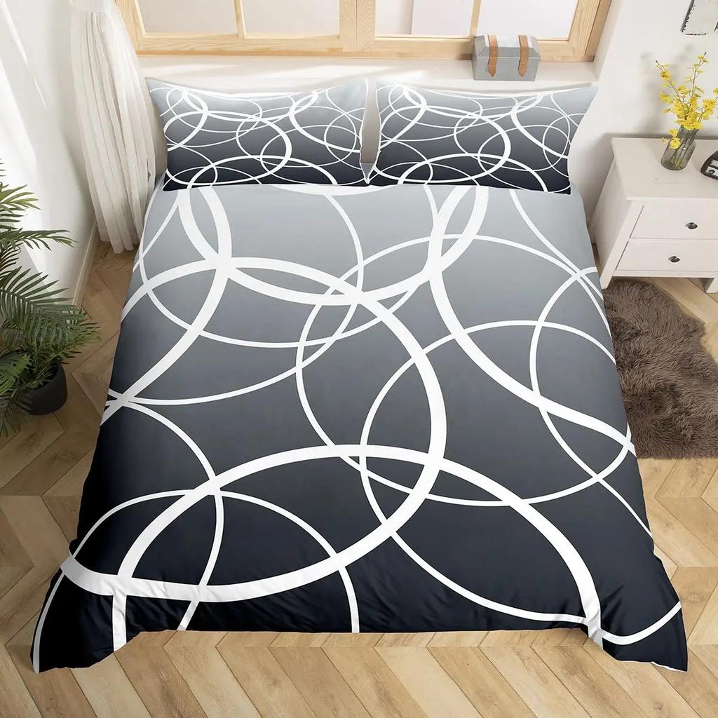 Geometric Squares Duvet Cover Set Red Beige Circle Bedding SetModern Simple Style Comforter CoverAbstract Art Quilt Cover King