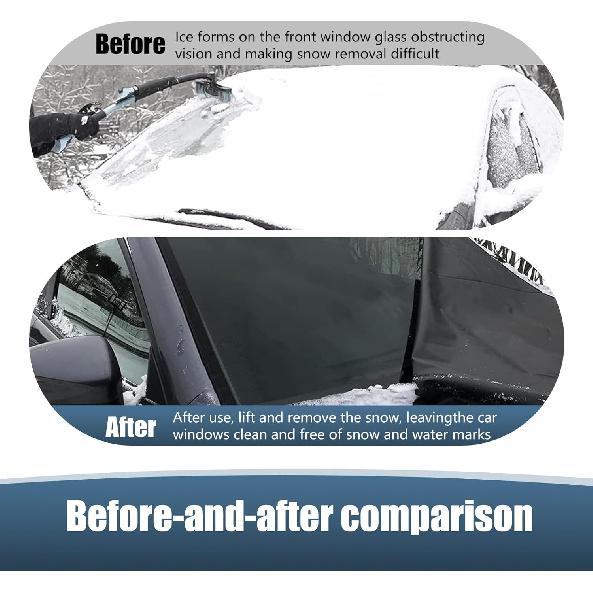 1 PC Car Windshield Snow Cover, Snap-On Waterproof and Scratch-Proof Windshield Protector, 600 D Oxford Cloth Car Window Snow Cover, Universal for