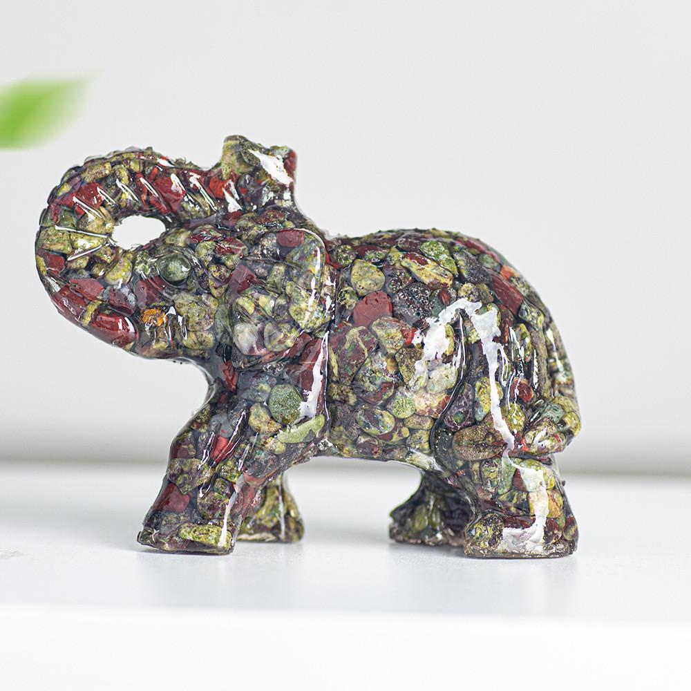 Crystal Elephant Resin Figurine With Semiprecious Stones For Office And Party Decoration