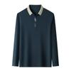 Herren Langarm Umlegekragen Waffel T-Shirt Business Casual Kontrastlinie Poloshirt