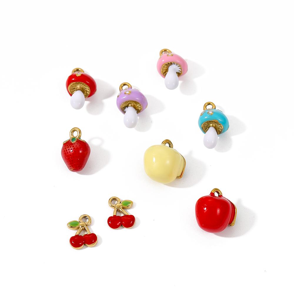 3PCS/LOT CARLIDANA Enamel Fruit Mushroom Charms Pendants Stainless Steel DIY Necklace Jewelry Making Accessories