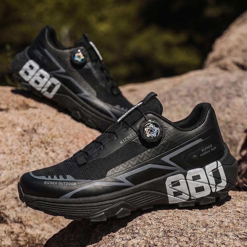 Men Rotary Buckle Hiking Sneakers Breathable Mesh Anti Slip Lug Sole Shock Absorb Outdoor Trekking Sports Shoes