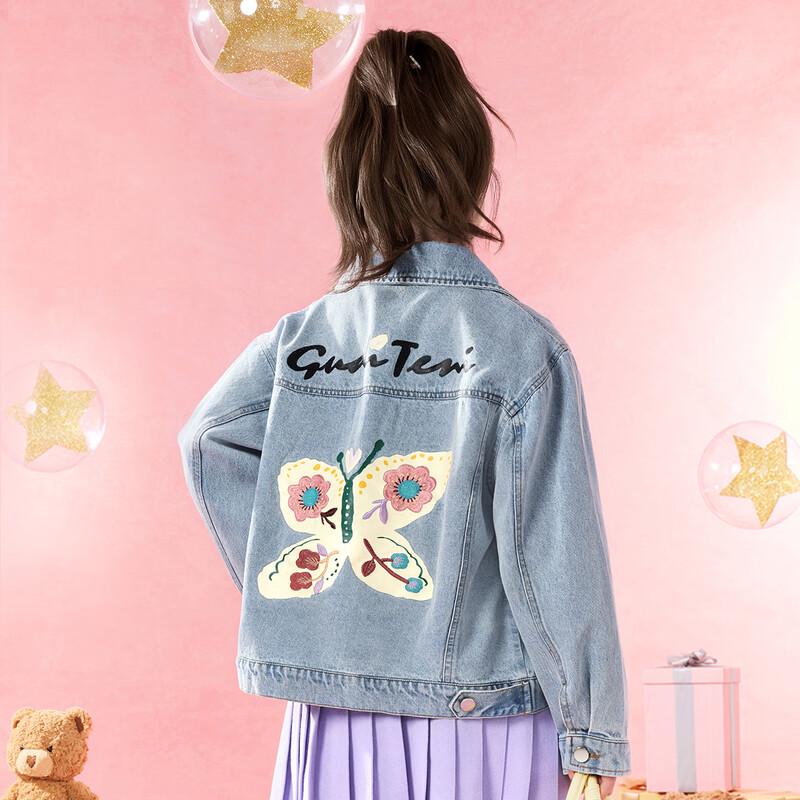 Little Tiger Party Girls  Butterfly Print Denim Jacket 120cm светло-синий