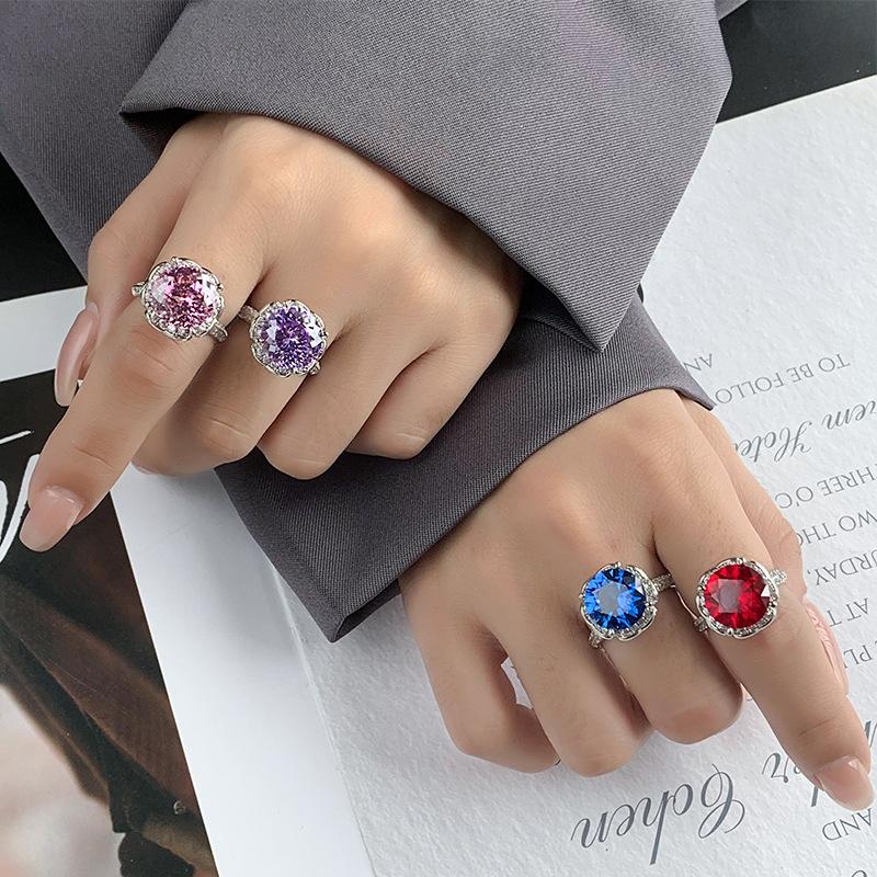 Schmuck Kupferboden Vergoldet Simulationsschatz Korund Temperament Runder Knospenring Weiblich 12Mm