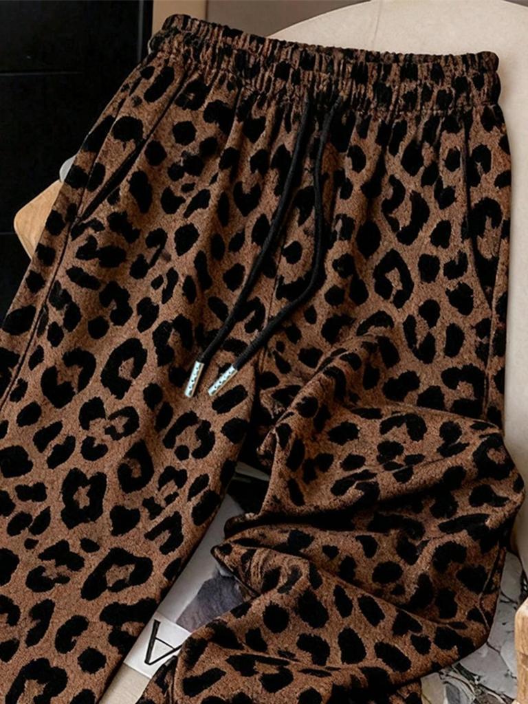 2026 Trendy Leopard Print Wide-Leg Pants: European & American Style, Spring/Summer, Korean-Inspired, Women's Casual Slimming Fit