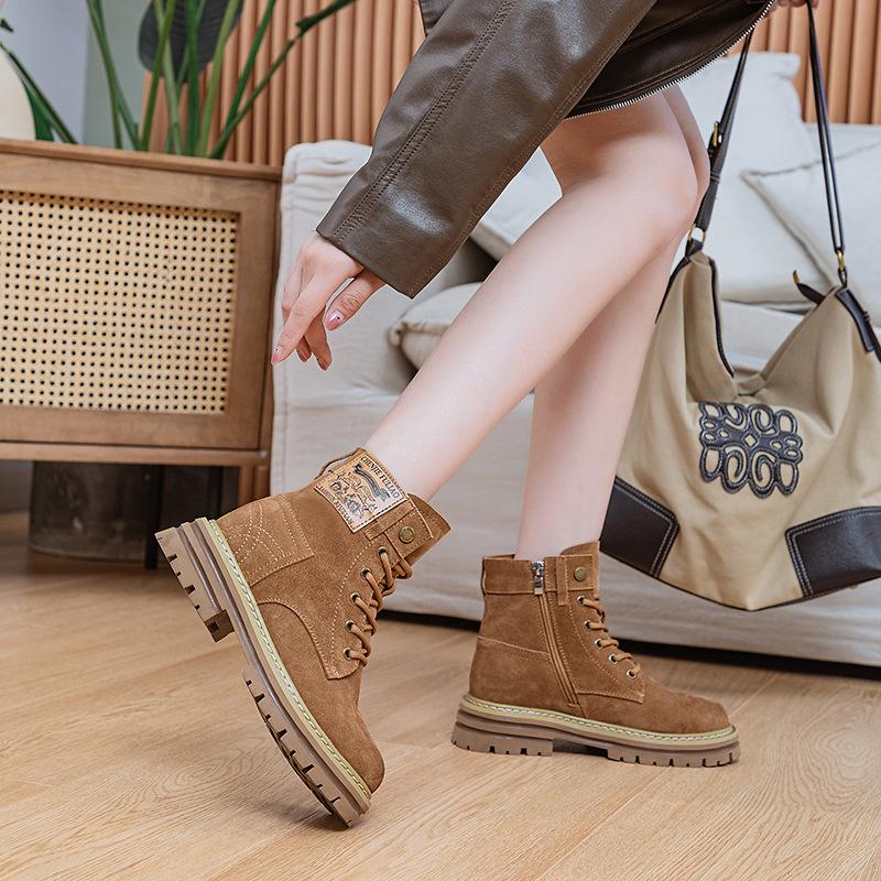 Martin boots women's new breathable tooling short boots leather inner height increase rhubarb boots desert boots