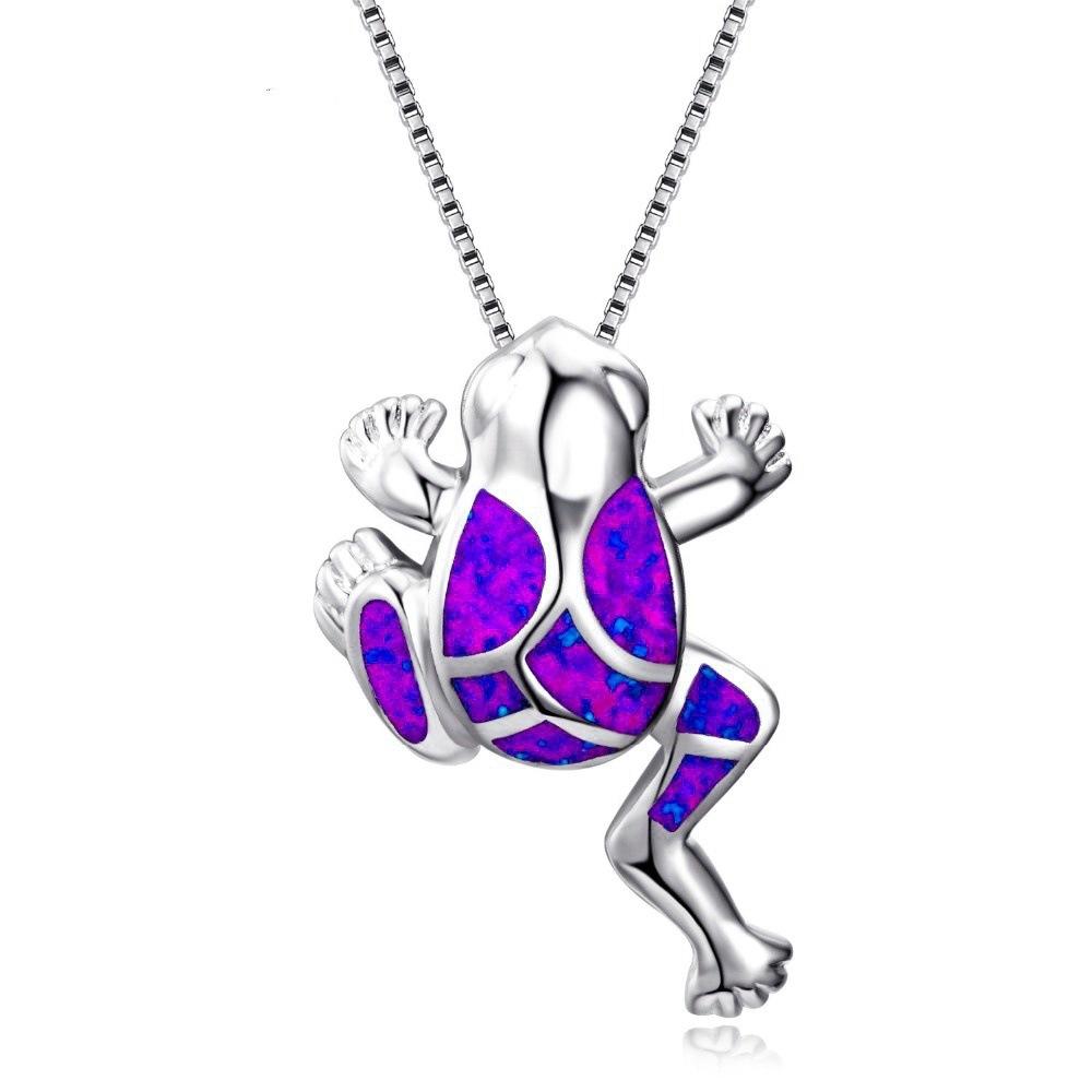 Bohemia Cute Frog Pendant Necklace For Women Inlay Blue Imitation Opal Necklace Wedding Party Jewelry Christmas Gifts for Her