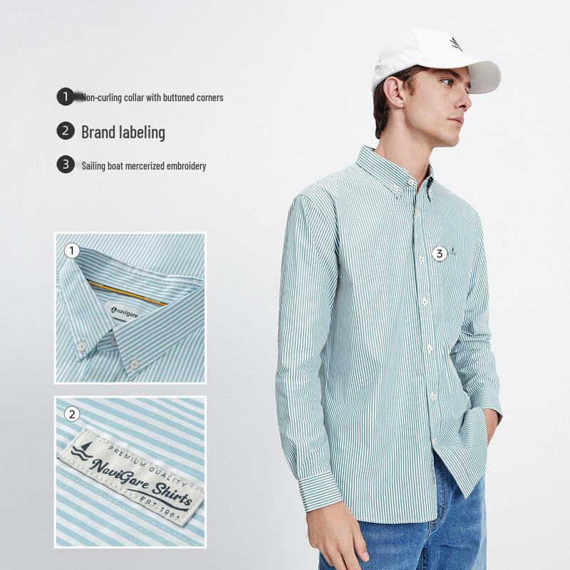 Navigare Men's Casual Striped Long Sleeve Shirt