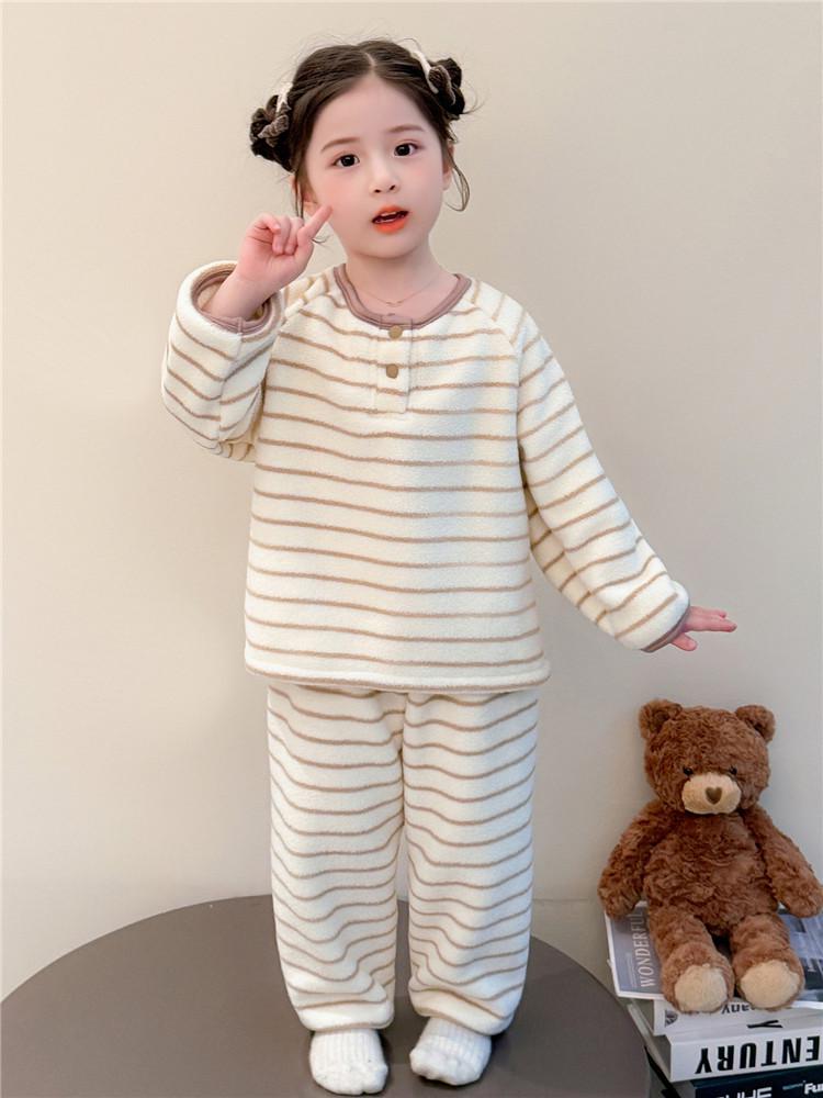 2025 Autumn/Winter Striped Pajama Set for Girls - Cozy, Warm Homewear